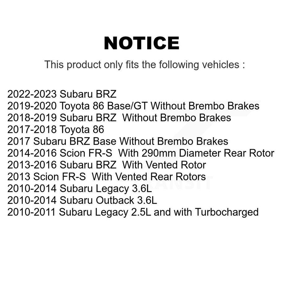 Rear Coated Drilled Slotted Disc Brake Rotors And Ceramic Pads Kit For Subaru Outback Legacy Scion FR-S BRZ Toyota 86 KDT-100939