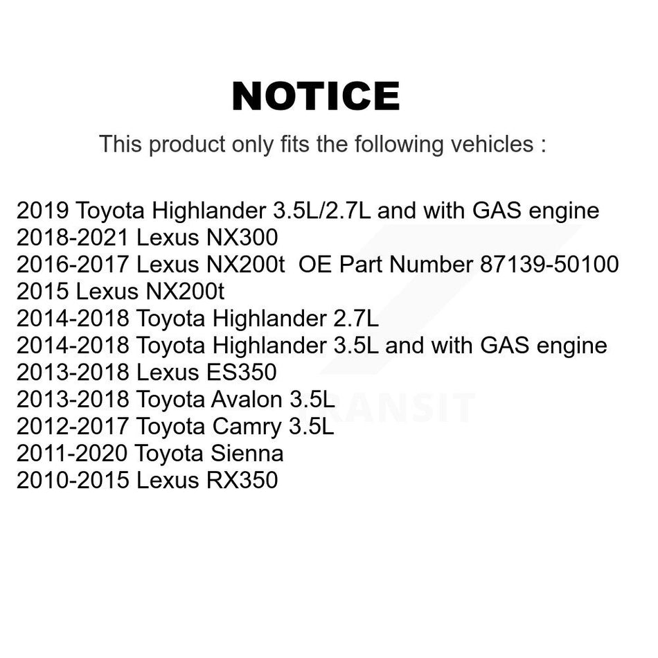 1x Air + 1x Cabin Filter (2 Total) Kit For Toyota Sienna Lexus Camry Highlander RX350 KFL-100109