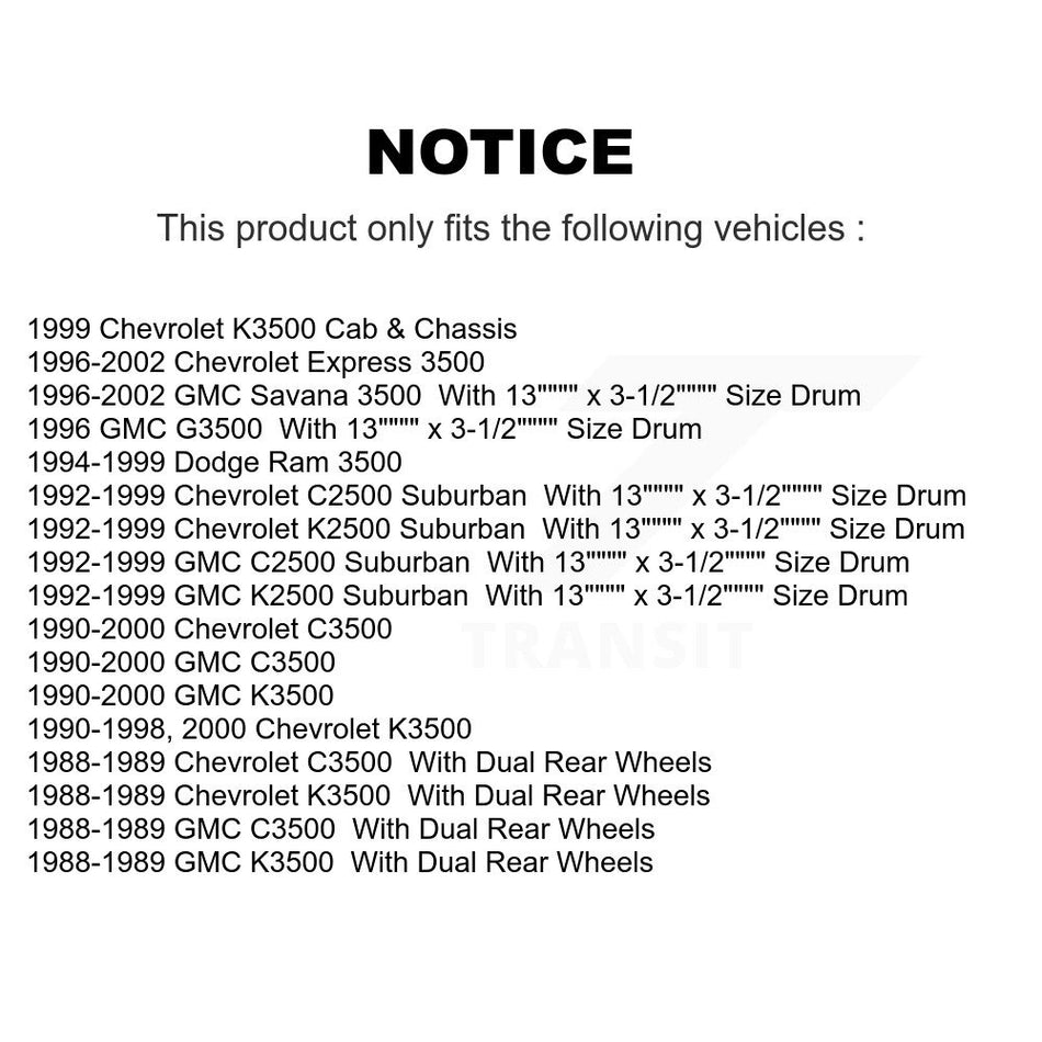 Front Rear Semi-Metallic Brake Pads And Drum Shoes Kit For Chevrolet C3500 GMC K3500 Express 3500 Dodge Ram Savana K2500 Suburban C2500 KFN-100058