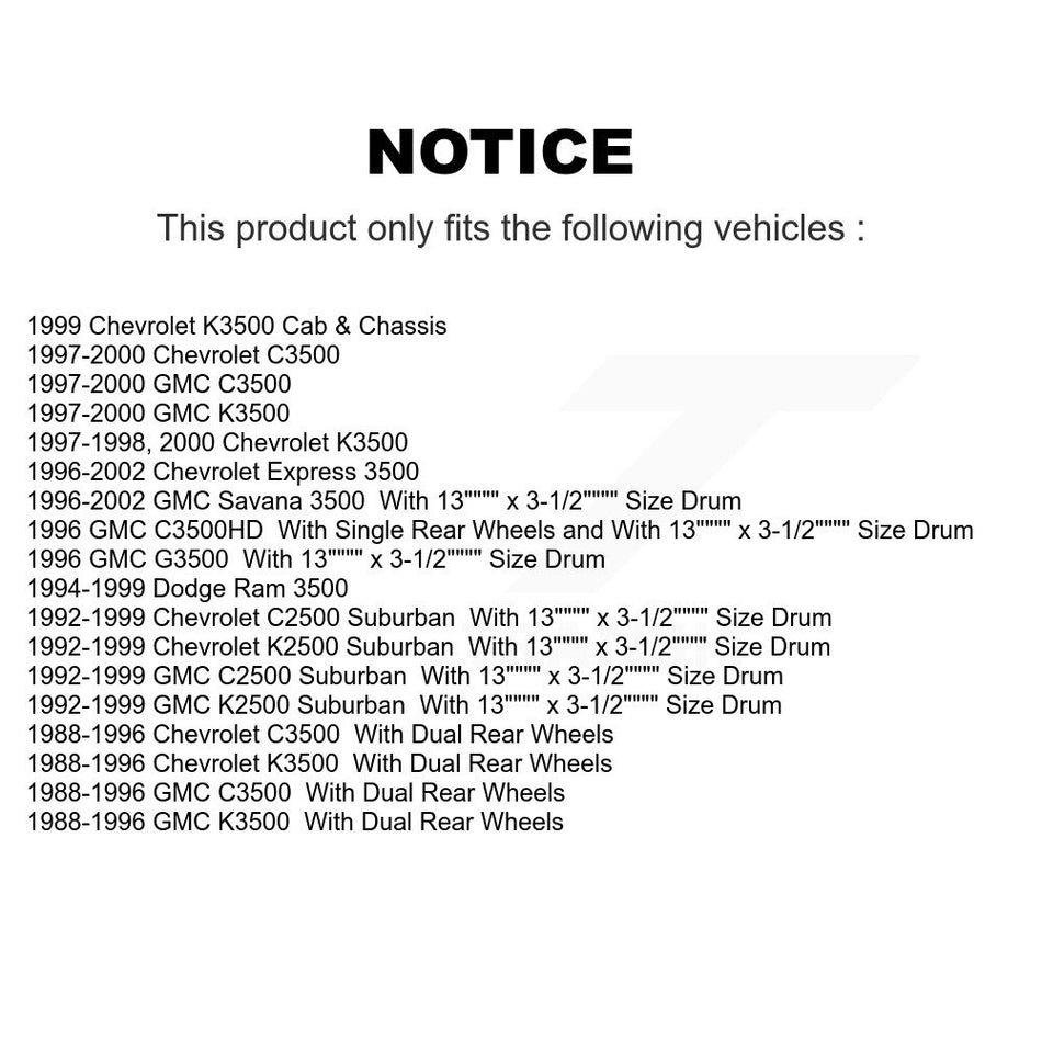 Front Rear Semi-Metallic Brake Pads And Drum Shoes Kit For Chevrolet C3500 GMC K3500 Express 3500 Dodge Ram Savana K2500 Suburban C2500 KFN-100058