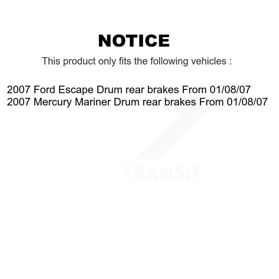 Front Rear Semi-Metallic Brake Pads And Drum Shoes Kit For 2007-2007 Ford Escape Mercury Mariner From 01/08/07 rear brakes KFN-100157