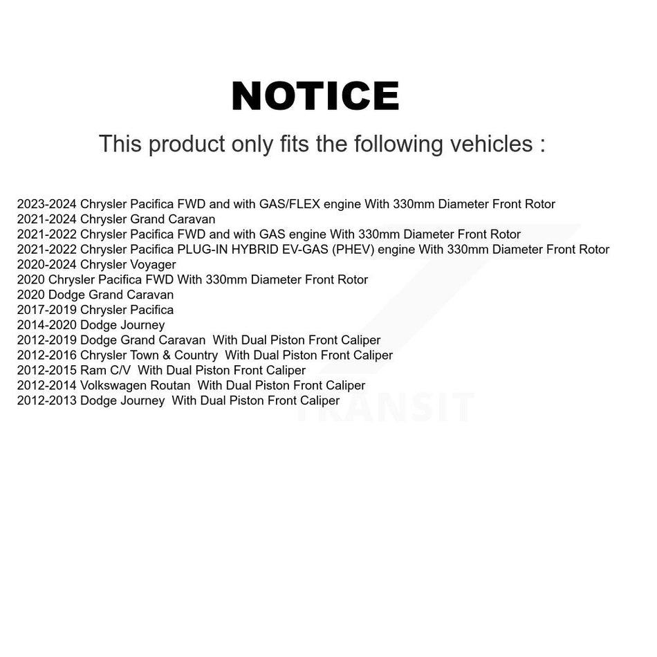 Front Coated Disc Brake Rotors Pair For Dodge Grand Caravan Chrysler Journey Town & Country Pacifica Ram C/V Volkswagen Routan Voyager KG-100145