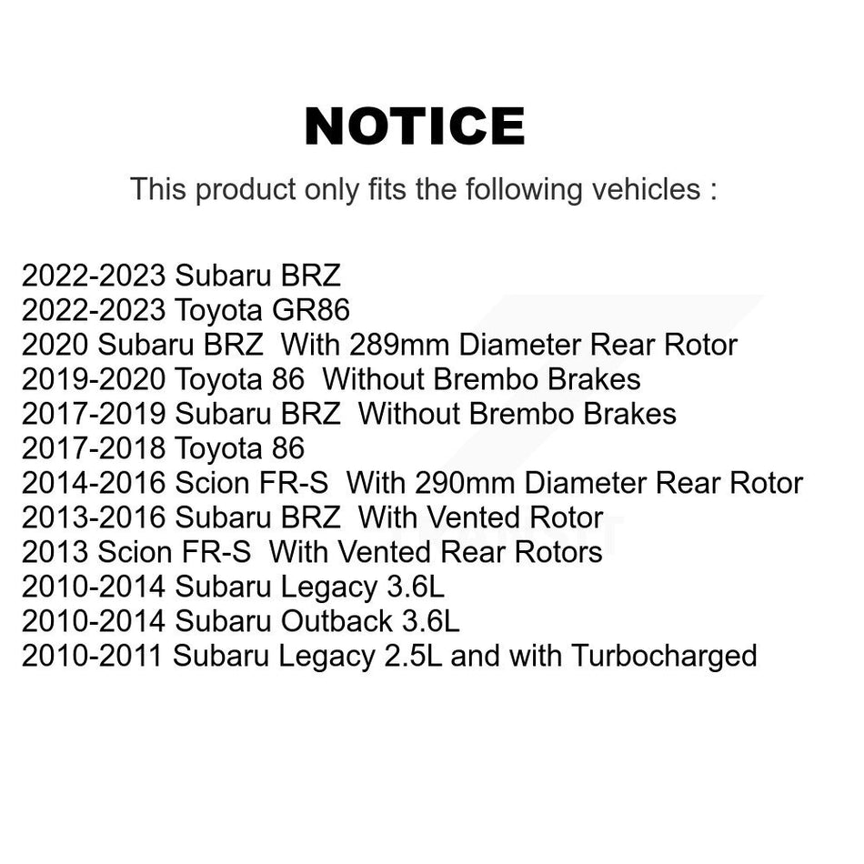 Rear Coated Disc Brake Rotors Pair For Subaru Outback Legacy Scion FR-S BRZ Toyota 86 KG-100628