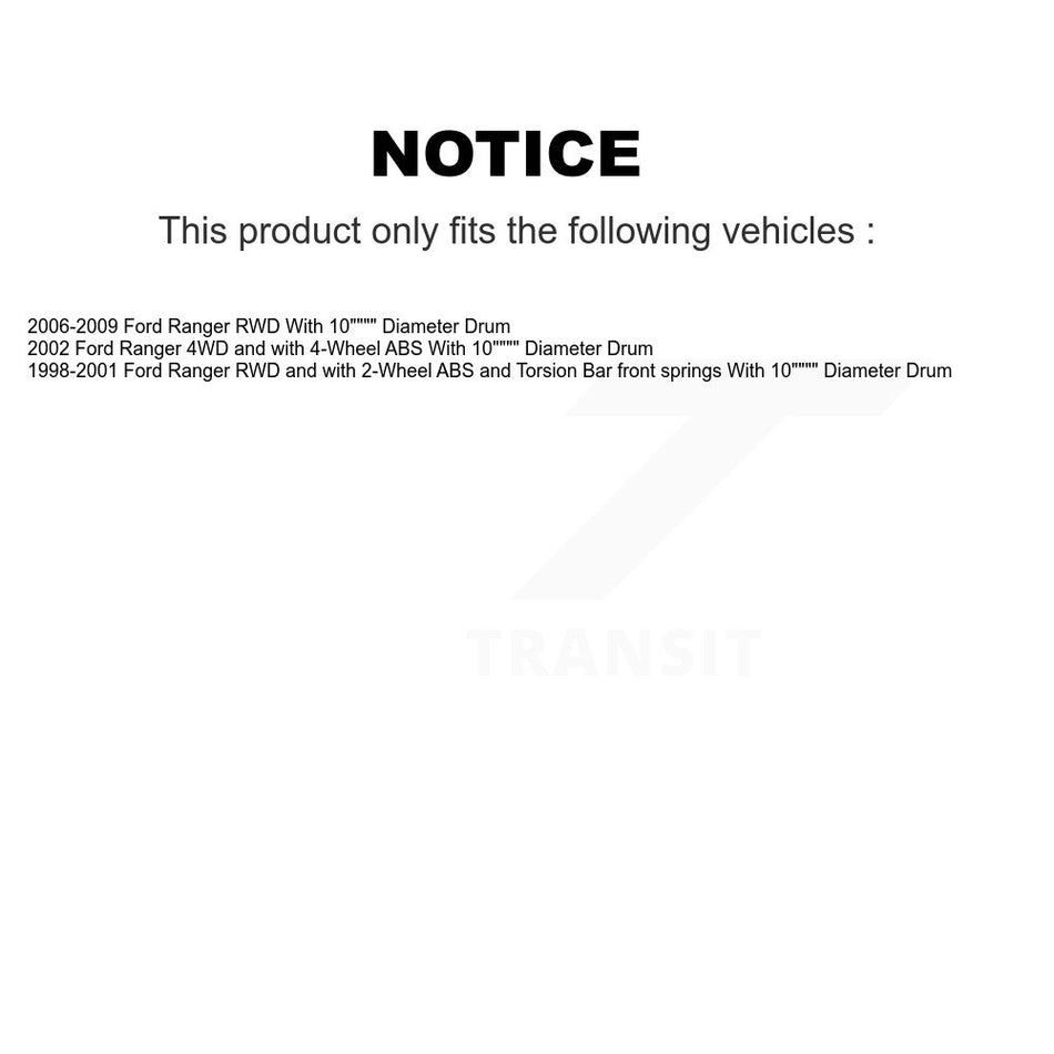 Front Rear Disc Brake Rotors Drums Kit For Ford Ranger With 10" Diameter Drum KG-101469