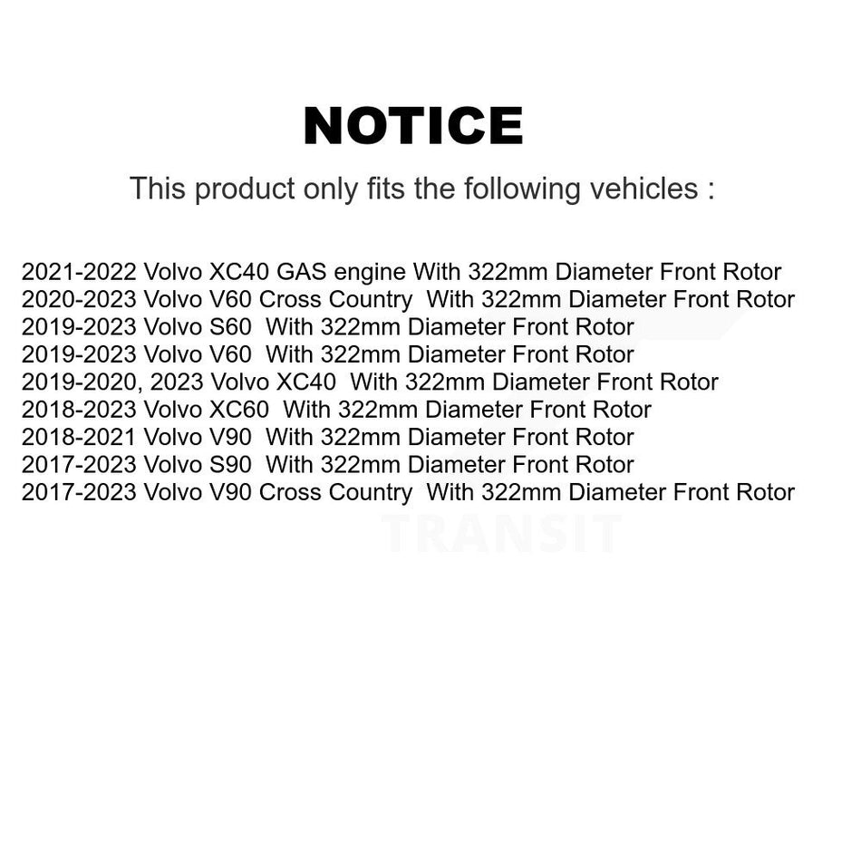 Front Coated Disc Brake Rotors Pair For Volvo XC60 XC40 S90 S60 V90 Cross Country V60 With 322mm Diameter Rotor KG-101611