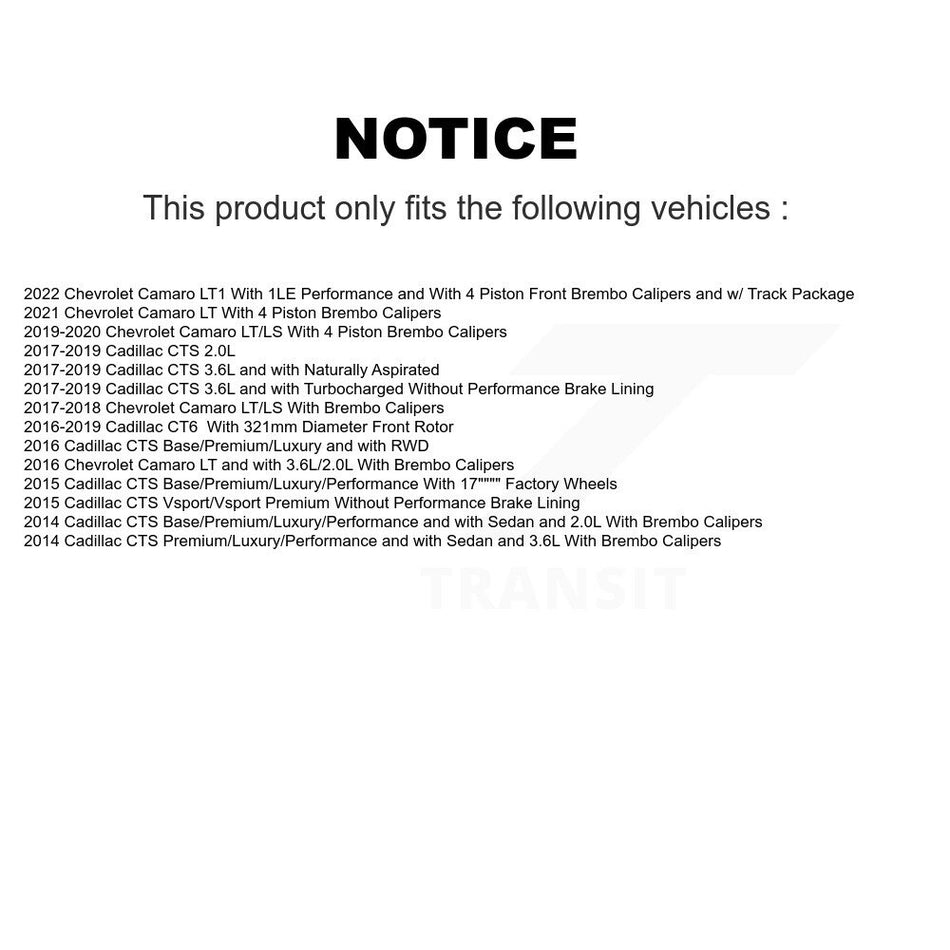 Front Coated Disc Brake Rotor Semi-Metallic Pad Kit For Chevrolet Camaro Cadillac CTS CT6 KGA-100051