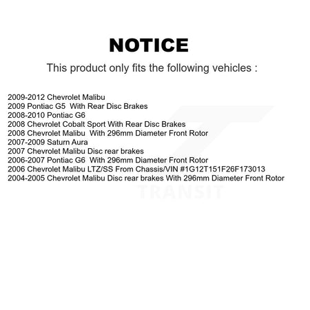 Front Rear Ceramic Pad & Coated Brake Rotor Kit For Chevrolet Malibu Pontiac G6 Cobalt G5 KGA-102516