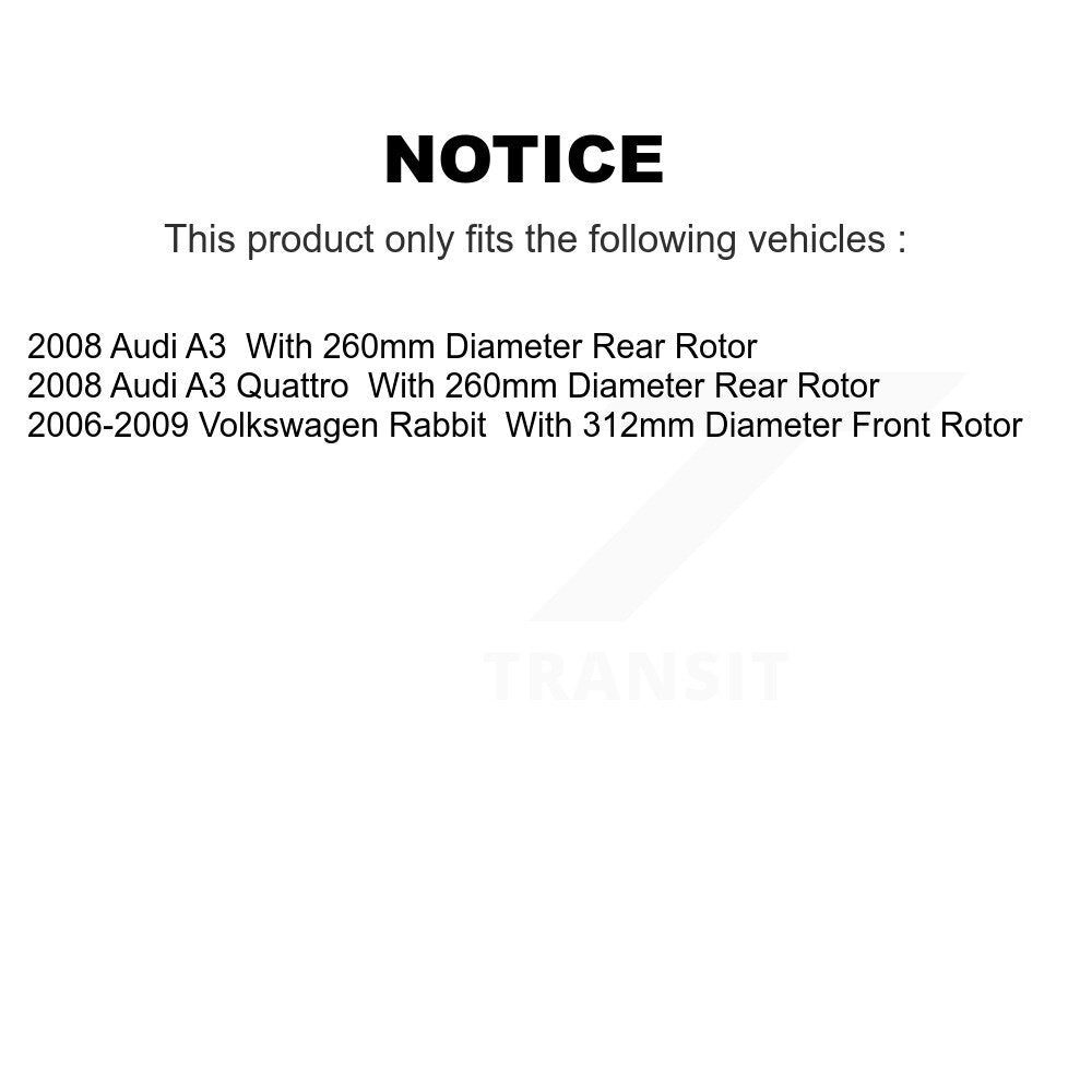 Front Semi-Metallic Rear Ceramic Pad Coated Brake Rotor Kit For Volkswagen Rabbit Audi A3 KGA-103039