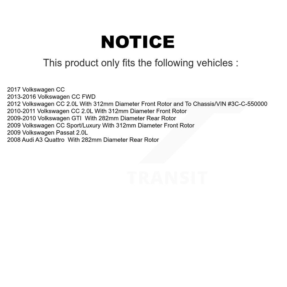 Front Semi-Metallic Rear Ceramic Pad Coat Brake Rotor Kit For Volkswagen CC GTI Passat A3 KGA-103042