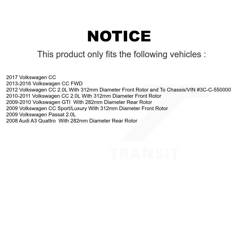 Front Semi-Metallic Rear Ceramic Pad Coat Brake Rotor Kit For Volkswagen CC GTI Passat A3 KGA-103048