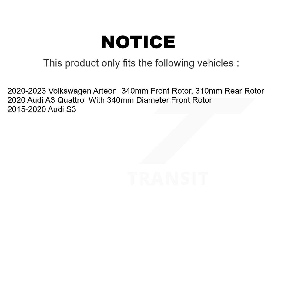 Front Rear Ceramic Pad Coat Disc Brake Rotor Kit For Audi S3 A3 Quattro Volkswagen Arteon KGA-103349