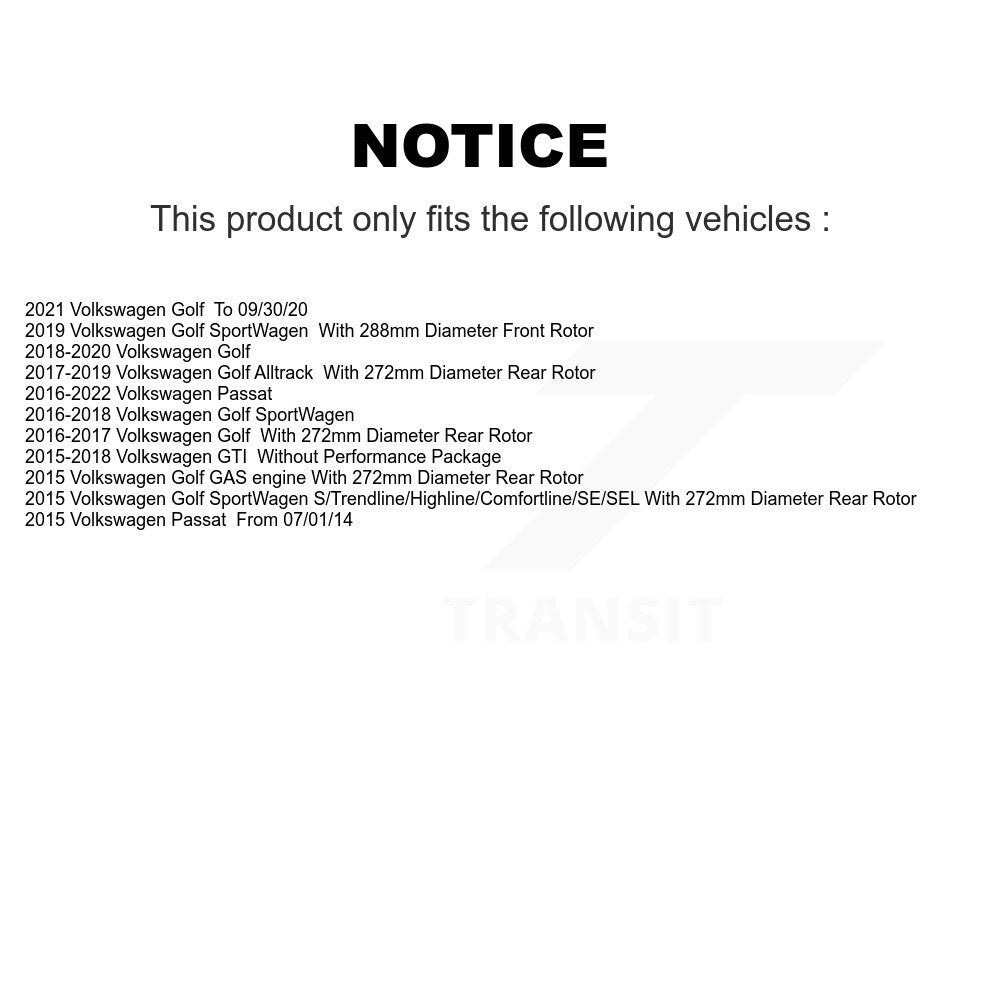 Rear Coat Brake Rotors Ceramic Pad Kit For Volkswagen Golf SportWagen Passat GTI Alltrack KGA-103474