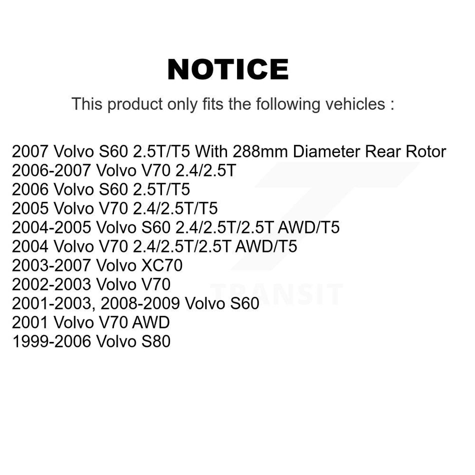 Rear Coated Disc Brake Rotors And Semi-Metallic Pads Kit For Volvo S60 XC70 V70 S80 KGA-103999