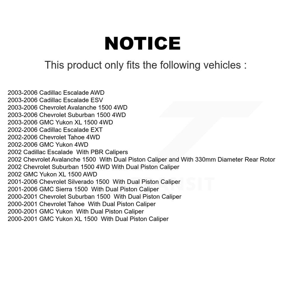 Rear Coated Disc Brake Rotors And Semi-Metallic Pads Kit For Chevrolet Silverado 1500 GMC Tahoe Sierra Suburban Yukon Avalanche XL Cadillac Escalade ESV EXT KGF-101200