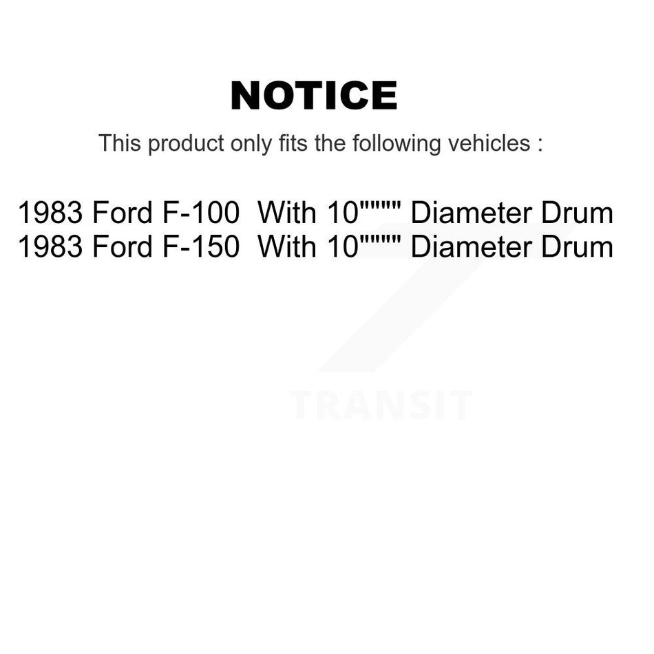 Rear Coated Brake Drum Shoes Kit For 1983-1983 Ford F-150 F-100 With 10" Diameter KGN-100145