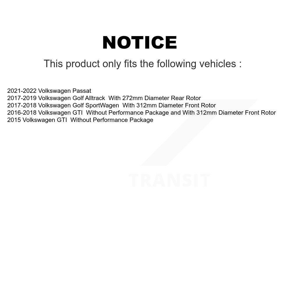 Front Rear Coated Brake Rotor Ceramic Pad Kit For Volkswagen Golf SportWagen GTI Alltrack KGT-101986