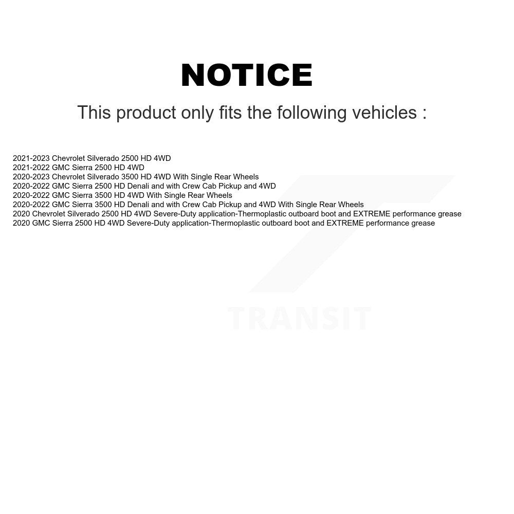 Front Left CV Axle Shaft And Bearing Kit For Chevrolet GMC Silverado 2500 HD Sierra 3500 KN7-100119