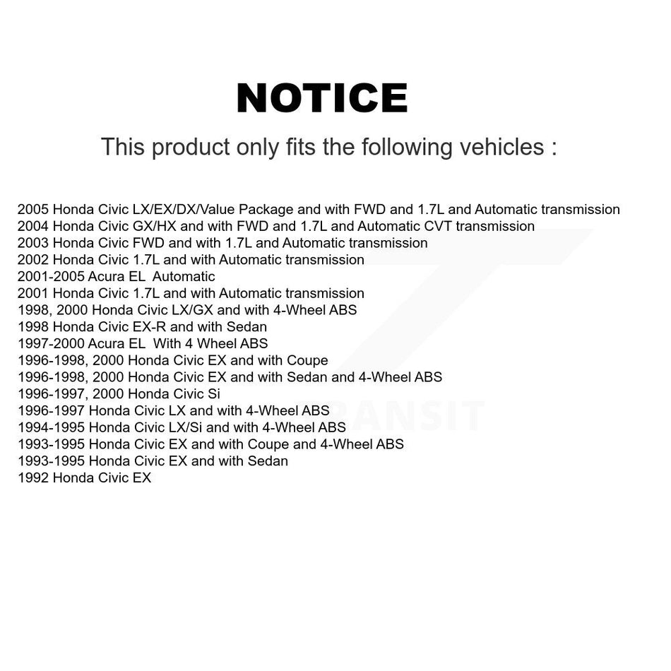 Front Left CV Axle Drive Shaft Complete Assembly And Bearing Kit For Honda Civic Acura EL KN7-100148