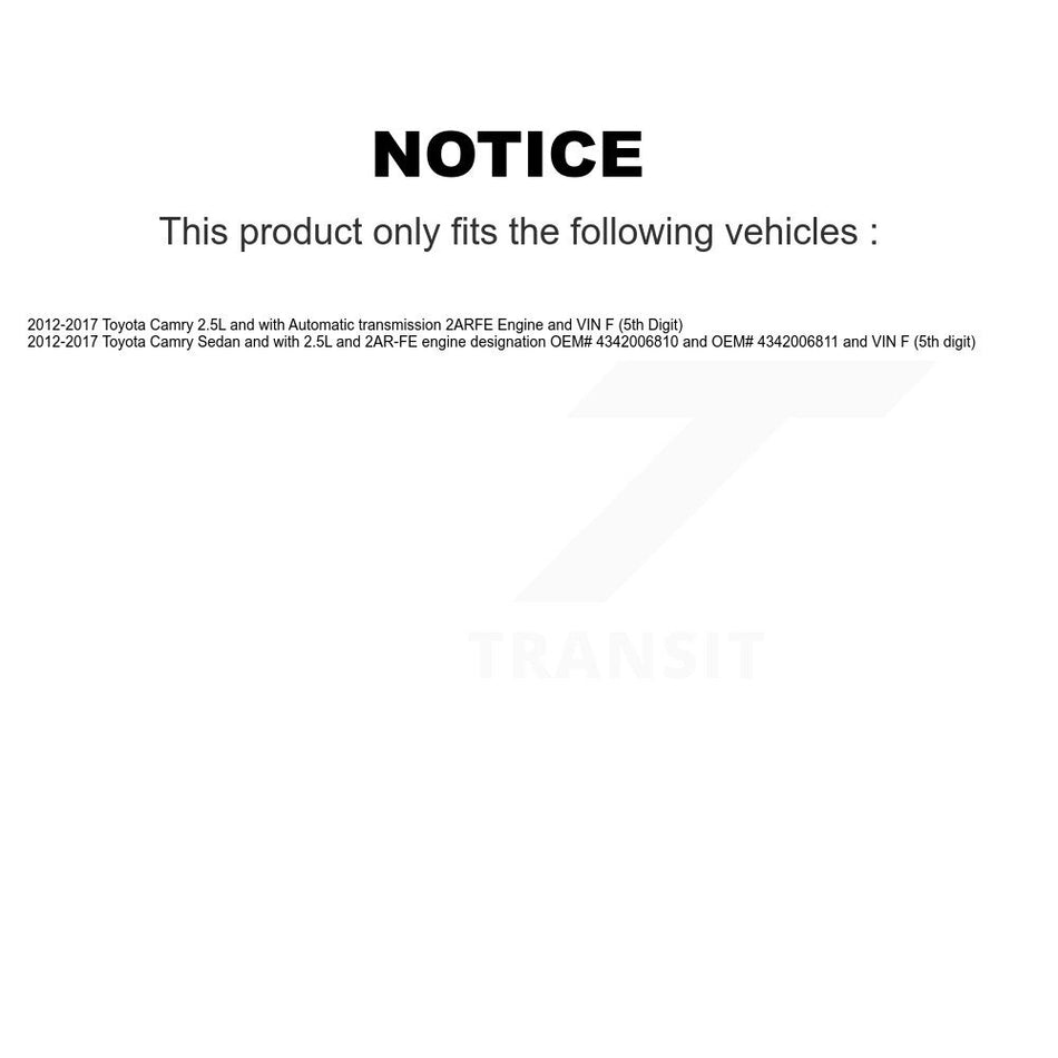 Front Left CV Axle Bearing Kit For 2012-2017 Toyota Camry 2ARFE Engine VIN F (5th Digit) KN7-100156