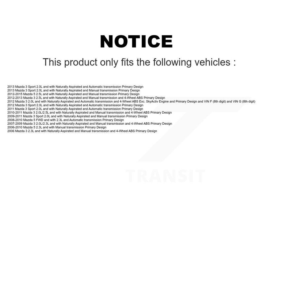 Front Left CV Axle Drive Shaft Complete Assembly And Bearing Kit For Mazda 3 5 Sport KN7-100177