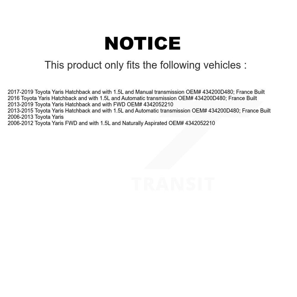 Front Left CV Axle Drive Shaft Complete Assembly And Wheel Bearing Kit For Toyota Yaris KN7-100206
