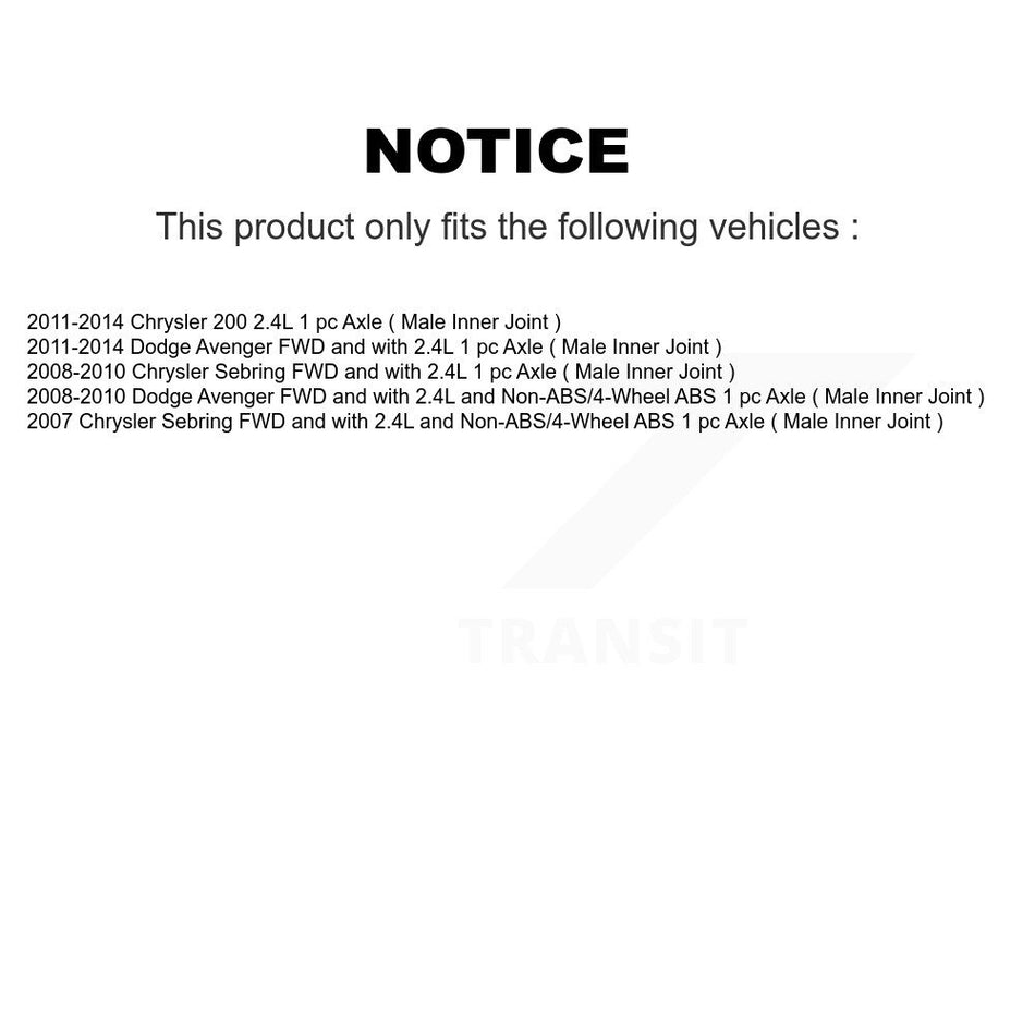 Front Right CV Axle Drive Shaft And Bearing Kit For Chrysler 200 Dodge Avenger Sebring KN7-100308
