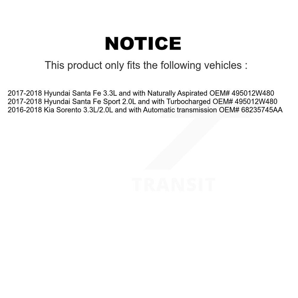 Front Right CV Axle Drive Shaft And Hub Bearing Kit For 2017-2018 Hyundai Santa Fe Sport KN7-100316
