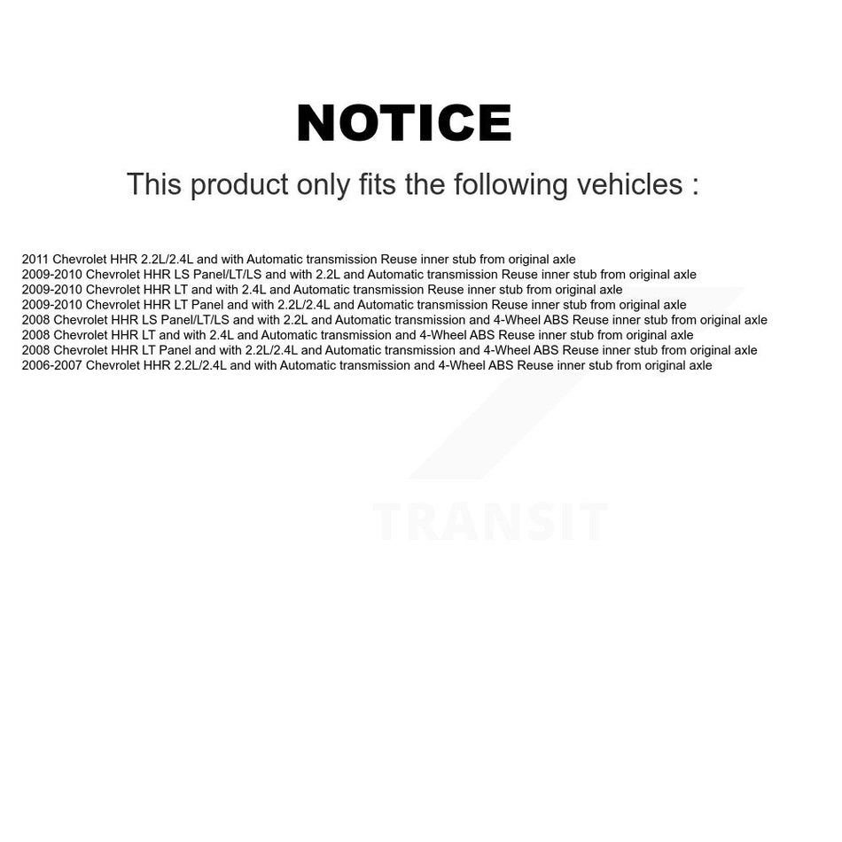 Front Right CV Axle Drive Shaft And Complete Hub Bearing Assembly Kit For Chevrolet HHR KN7-100339