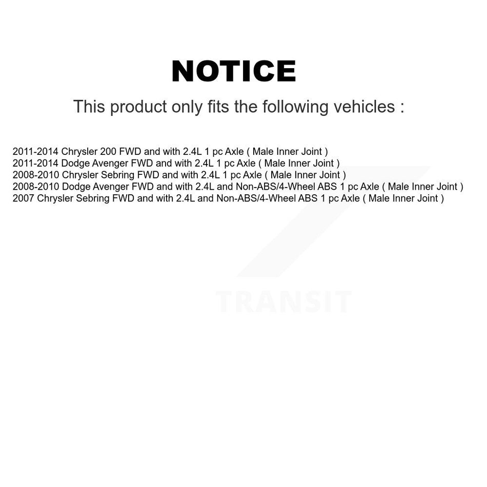 Front CV Axle Drive Shaft And Hub Bearing Kit For Chrysler 200 Dodge Avenger Sebring KN7-100385