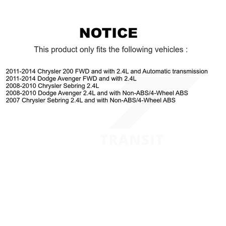 Front CV Axle Drive Shaft And Hub Bearing Kit For Chrysler 200 Dodge Avenger Sebring KN7-100386