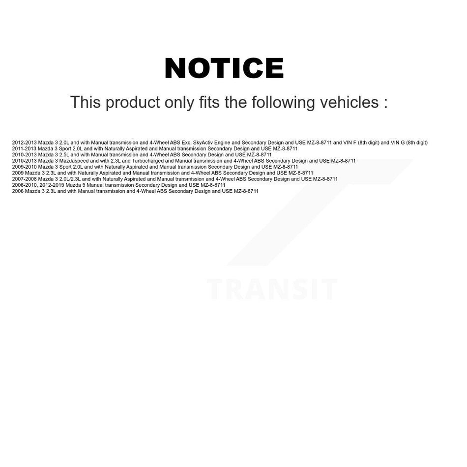 Front Right CV Axle Drive Shaft Complete Assembly And Bearing Kit For Mazda 3 5 Sport KN7-100604
