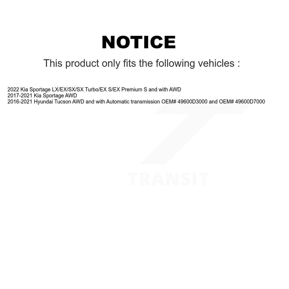Rear Right CV Axle Drive Shaft And Wheel Hub Bearing Kit For Hyundai Tucson Kia Sportage KN7-100725