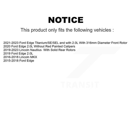 Front Ceramic Rear Semi-Metallic Disc Brake Pads Kit For Ford Edge Lincoln Nautilus MKX KNF-100239