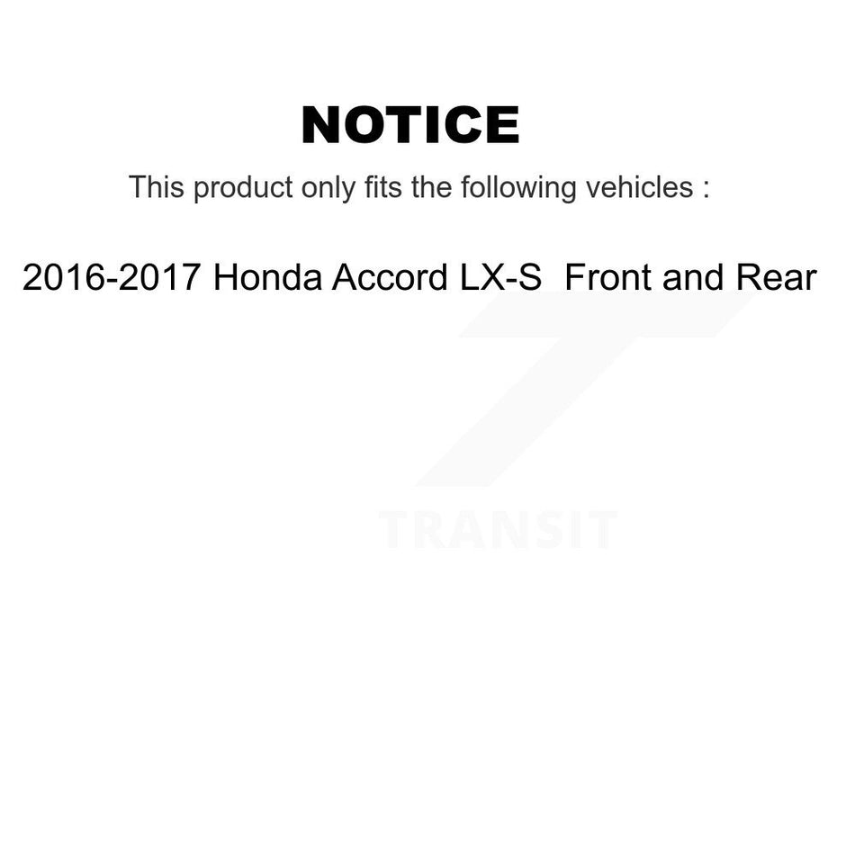 AmeriBRAKES Front Rear Ceramic Disc Brake Pads Kit For 2016-2017 Honda Accord LX-S KNF-100694