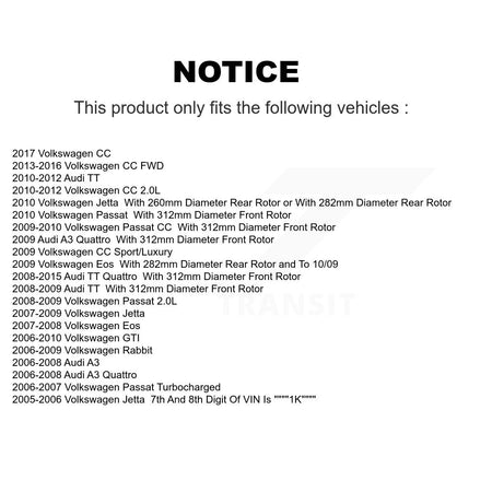 Front Semi-Metallic Rear Ceramic Disc Brake Pads Kit For Volkswagen Jetta Rabbit Audi CC KNF-100717