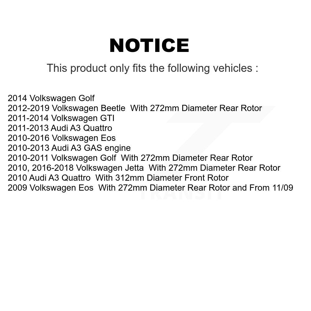 Front Rear Semi-Metallic Disc Brake Pads Kit For Volkswagen Jetta Beetle Golf GTI Eos A3 KNF-100725