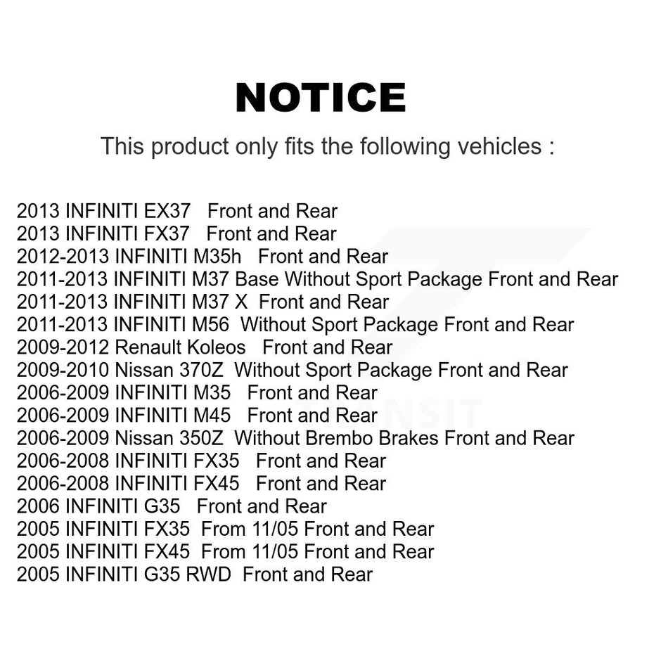 AmeriBRAKES Front Semi-Metallic Rear Ceramic Disc Brake Pads Kit For INFINITI G35 M35 Nissan FX35 350Z M37 370Z M45 FX37 FX45 M56 EX37 M35h Renault Koleos KNF-101485