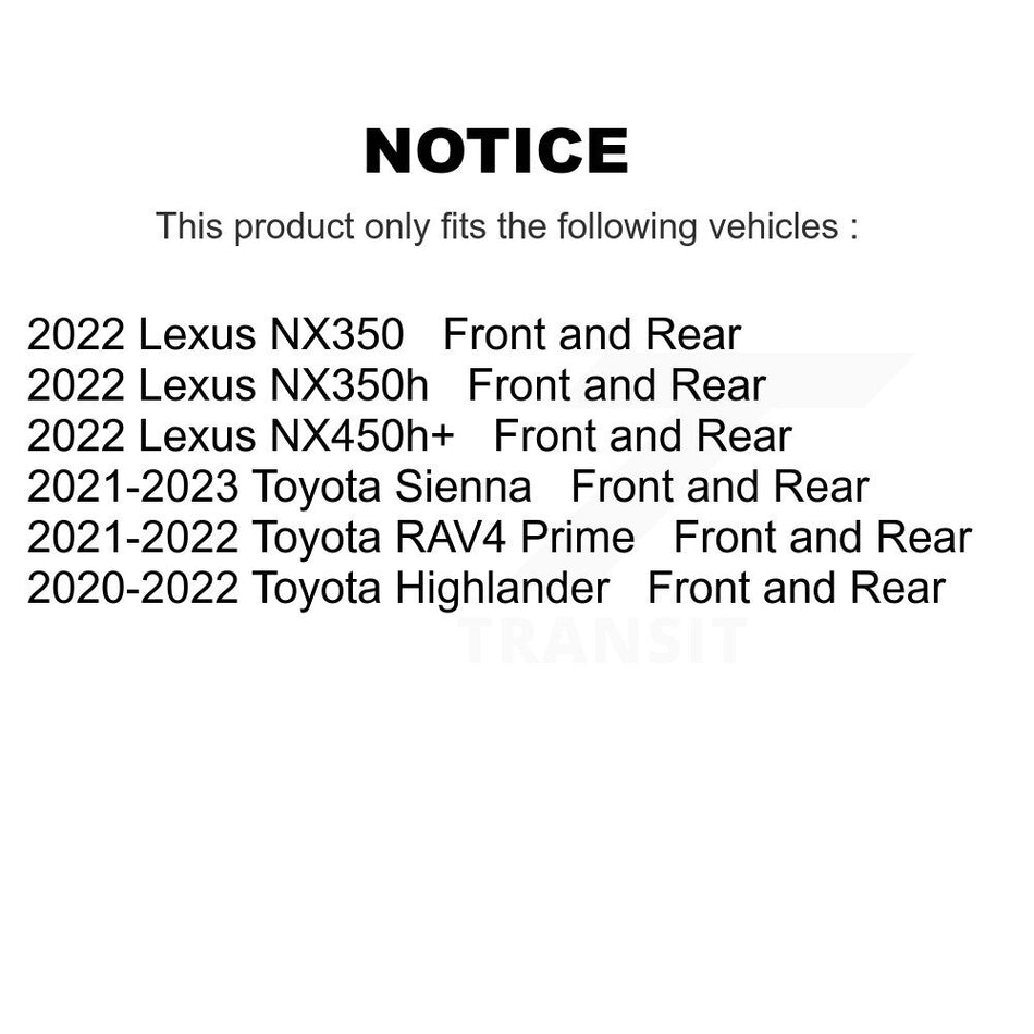 AmeriBRAKES Front Rear Ceramic Disc Brake Pads Kit For Toyota Highlander Lexus NX350 NX350h Sienna NX450h+ RAV4 Prime KNF-101780