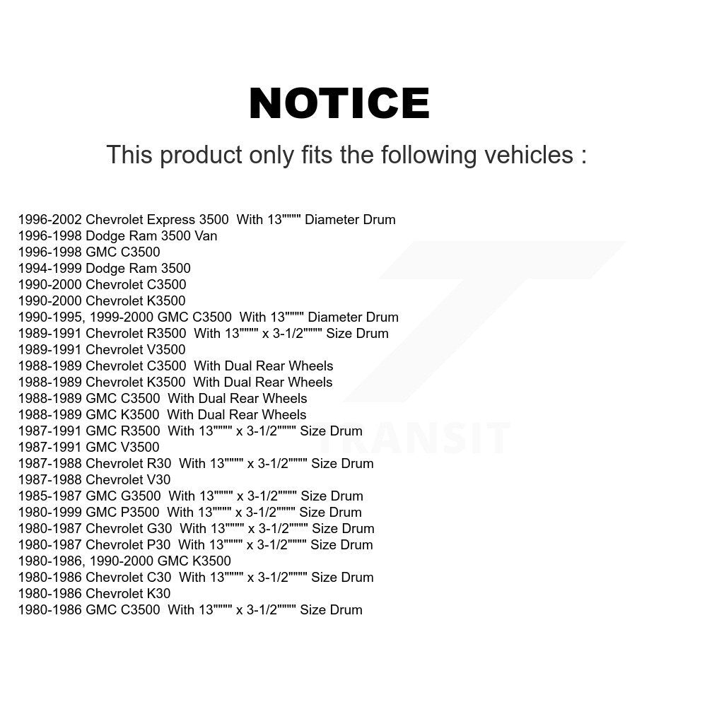 Rear Drum Brake Shoes & Hardware Kit For Chevrolet GMC K3500 Dodge Ram 3500 C3500 Express KNH-100169