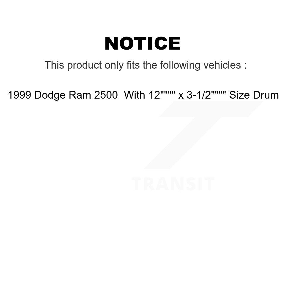 Rear Drum Brake Shoe And Hardware Kit For 1999 Dodge Ram 2500 With 12" x 3-1 2" Size KNH-100179