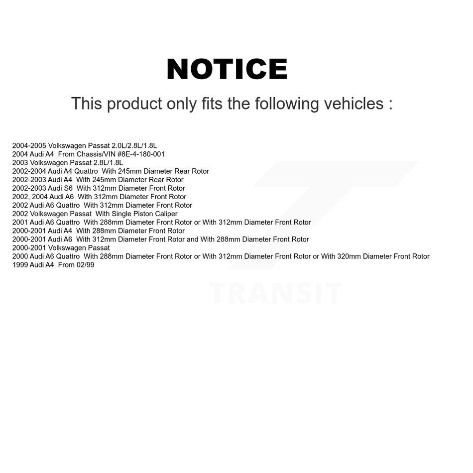 Front Rear Semi-Metallic Brake Pads Kit For Volkswagen Passat Audi A4 Quattro A6 S6 KPF-100381