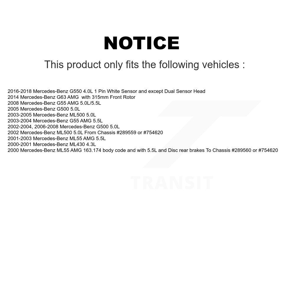 Front Brake Pads Wear Sensor (2 Pack) For Mercedes-Benz ML500 ML430 G500 G550 G63 AMG G55 KSE-100098