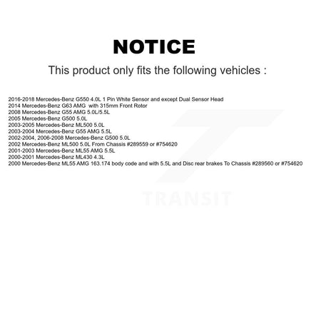 Front Brake Pads Wear Sensor (2 Pack) For Mercedes-Benz ML500 ML430 G500 G550 G63 AMG G55 KSE-100098