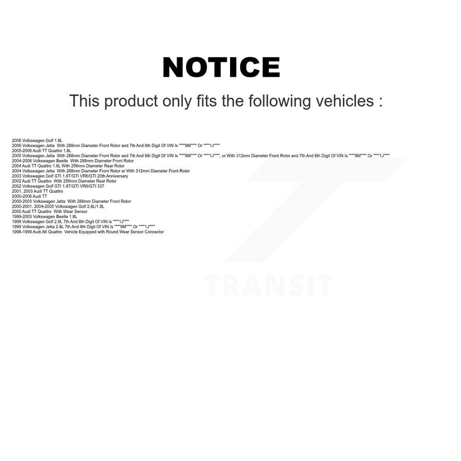 Front Rear Semi-Metallic Brake Pads Kit For Volkswagen Jetta Golf Beetle Audi TT Quattro KSM-100298
