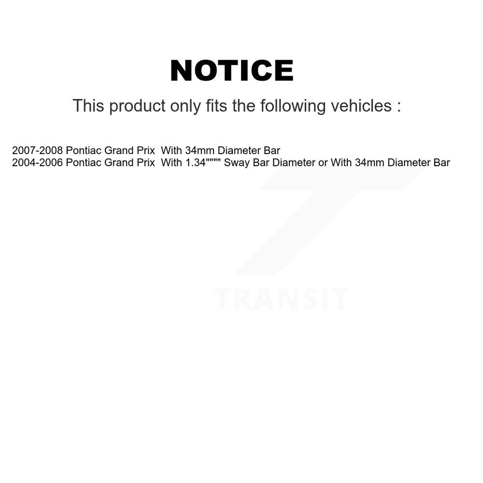 Front Complete Shock Assembly And TOR Link Kit For 2004-2008 Pontiac Grand Prix With 34mm Diameter Bar KSS-100473
