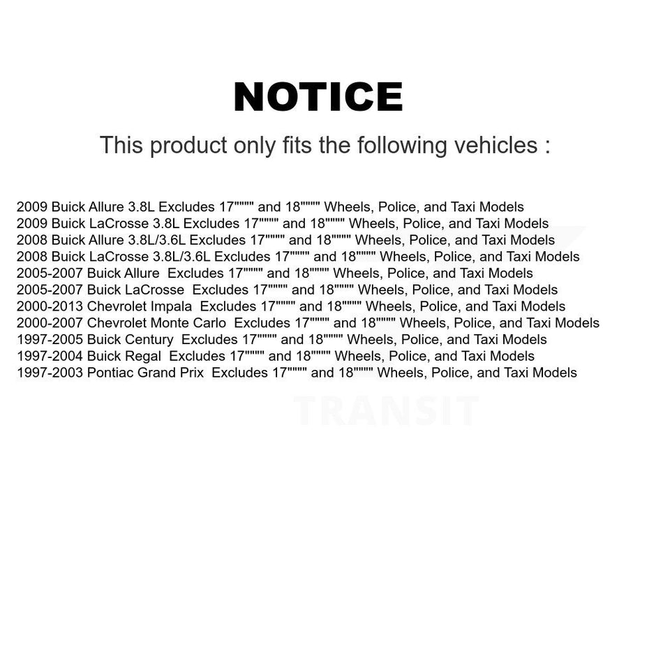 Front Complete Shock Assembly TOR Link Kit For Chevrolet Impala Buick Century LaCrosse Monte Carlo Pontiac Grand Prix Regal Allure Excludes 17" 18" Wheels Police Taxi Models KSS-101025