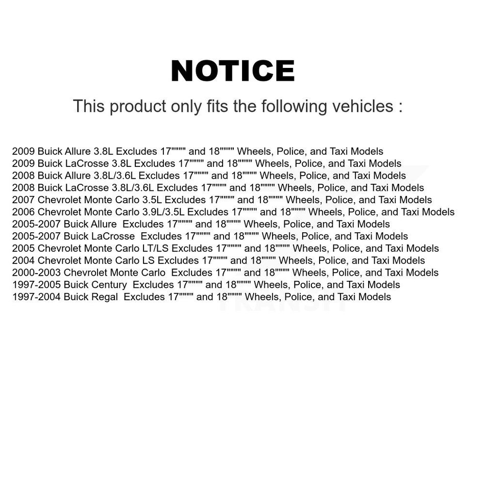 Front Control Arms & Complete Shock Tie Rods Link Sway Bar Kit (10Pc) For Buick Century LaCrosse Chevrolet Monte Carlo Regal Allure Excludes 17" 18" Wheels Police Taxi Models KSS-103978