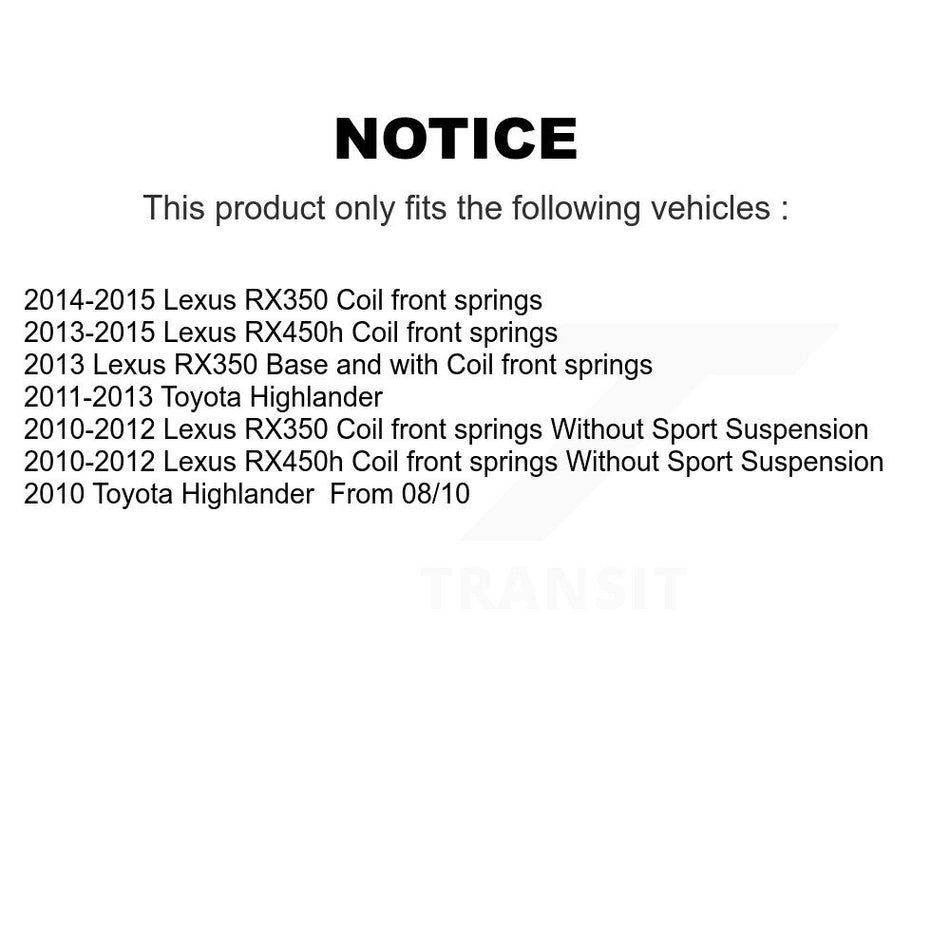 Front Left Strut And TQ Link Kit For Lexus RX350 Toyota Highlander RX450h KSS-105647