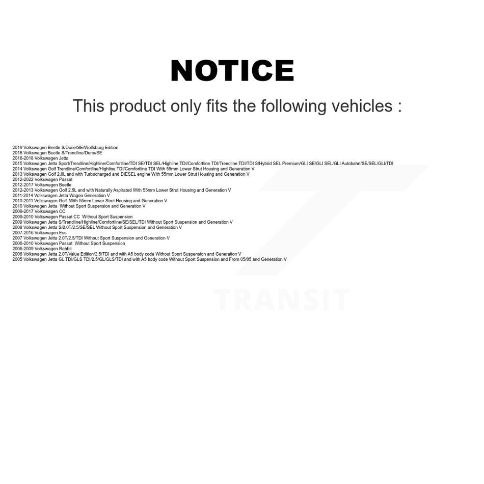 Front Strut And TOR Link Kit For Volkswagen Jetta Passat Golf Beetle Rabbit Eos CC KSS-106508