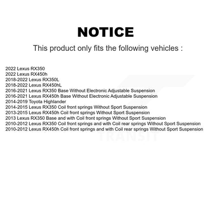 Rear Shock And TOR Link Kit For Lexus RX350 Toyota Highlander RX450h RX350L RX450hL KSS-107325